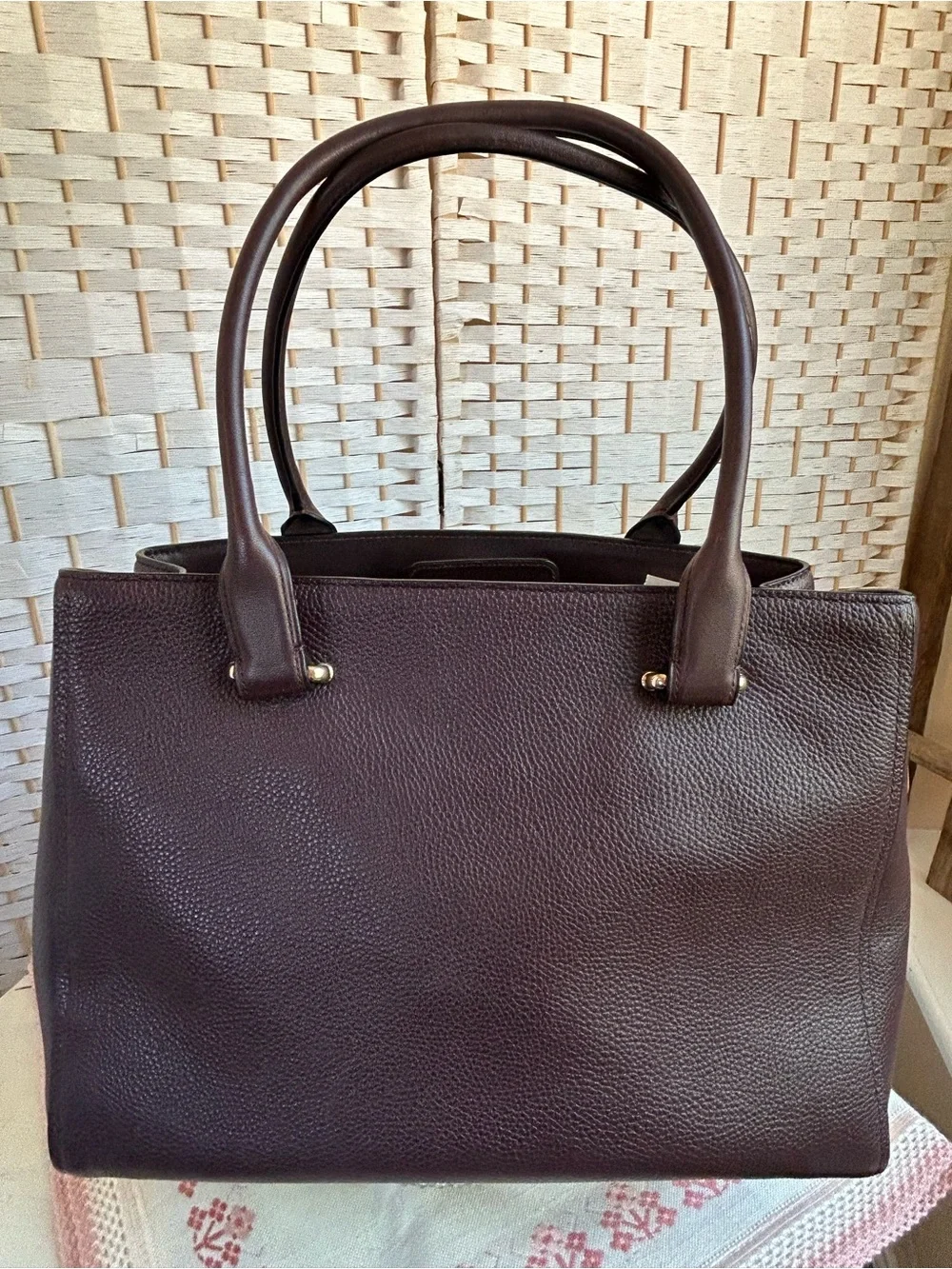 COACH Swagger Carryall 36488 OXBLOOD Pebble Leather Satchel Purse Bag Tote